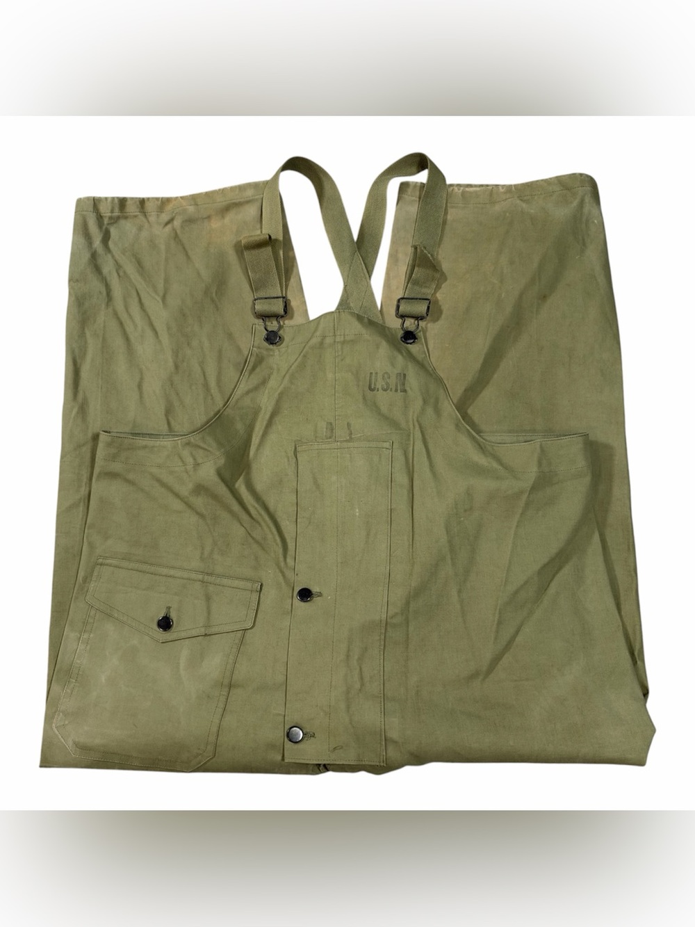 VTG 40s WWII US Navy Wet Weather Deck Overalls Bibs N-2 Stencil Med NXsx 88200